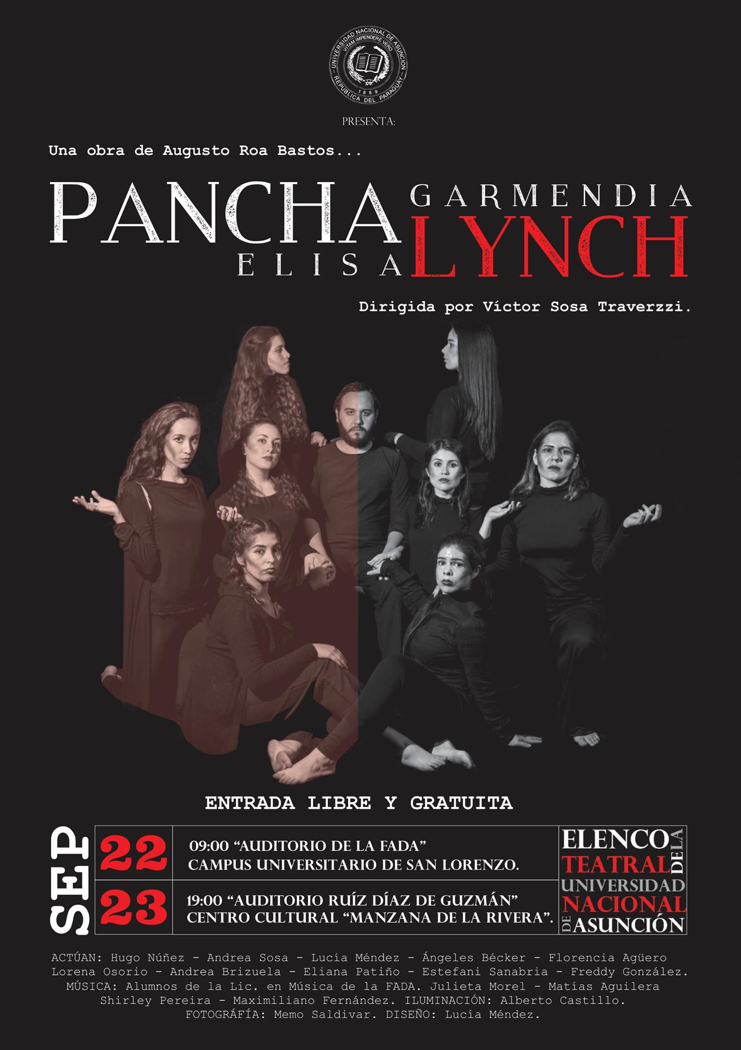 Pancha Garmendia y Elisa Lynch de Roa Bastos con el Elenco de la UNA