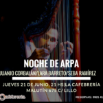 Noche de Arpa en La Cafebrería con Juanjo Corbalán, Lara Barreto y  Seba Ramírez